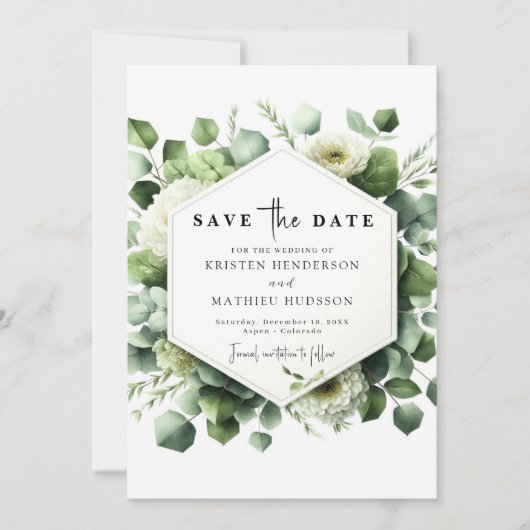 お洒落Greenery Eucalyptus Digital結婚ズ セーブザデート (正面)