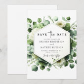 お洒落Greenery Eucalyptus Digital結婚ズ セーブザデート (正面/裏面)