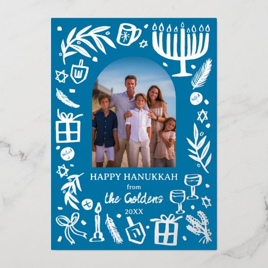 お洒落HANUKKAHかわいいカスタムフォトシルバー 箔シーズンカード (正面)