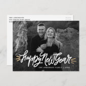お洒落Happy New Year Script Photo シーズンポストカード (正面/裏面)