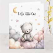 "お洒落Hello Little One"テディベア カード (黄色い花)