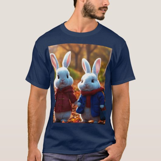 「お洒落Hues:Rabbit Delightカラフル T-Shirt」 Tシャツ (正面)