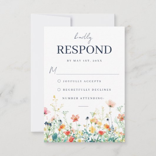 お洒落Meadow Wedding RSVPカード (正面)