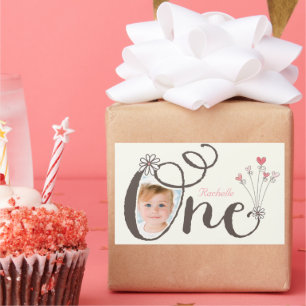 お洒落One Cute Girl 1st Birthdayパーティーシール 長方形シール