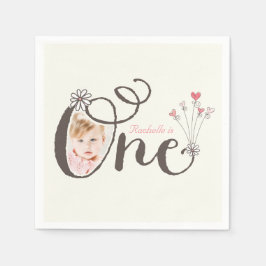 お洒落One Pink Baby Girl 1st Birthday写真 スタンダードカクテルナプキン