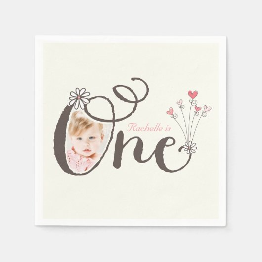 お洒落One Pink Baby Girl 1st Birthday写真 スタンダードカクテルナプキン (正面)