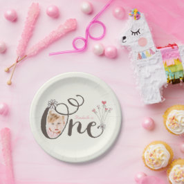 お洒落One Pink Baby Girl 1st Birthday写真 ペーパープレート