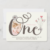 お洒落One Pink Baby Girl 1st Birthday写真 招待状 (正面)