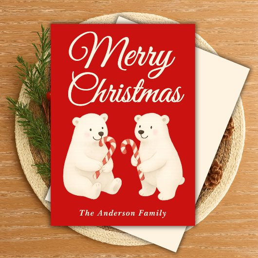 お洒落Polar Bears with Candy Canes Christmas シーズンカード