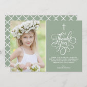 お洒落Sage First Holy Communion Photo サンキューカード (正面/裏面)