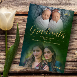 お洒落Script 2写真モダン卒業生ツインズ 招待状