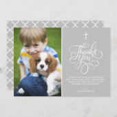 お洒落Script Gray First Holy Communionの写真 サンキューカード (正面/裏面)