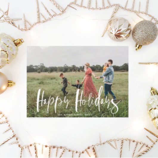 お洒落script photo happy holiday card 招待状