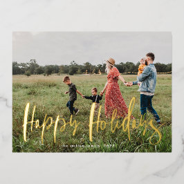 お洒落script photo happy holiday card 箔招待状ポストカード