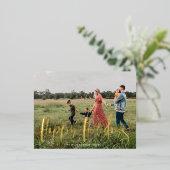 お洒落script photo happy holiday card 箔招待状ポストカード (立ち正面)