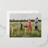 お洒落script photo happy holiday card 箔招待状ポストカード (正面/裏面)