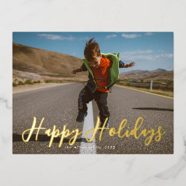 お洒落script photo happy holiday card 箔招待状ポストカード
