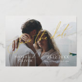 お洒落Script Photo Save The Date Foil 箔招待状 (正面)