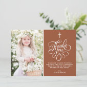 お洒落Script Terracotta First Communion写真 サンキューカード (スタンド正面)