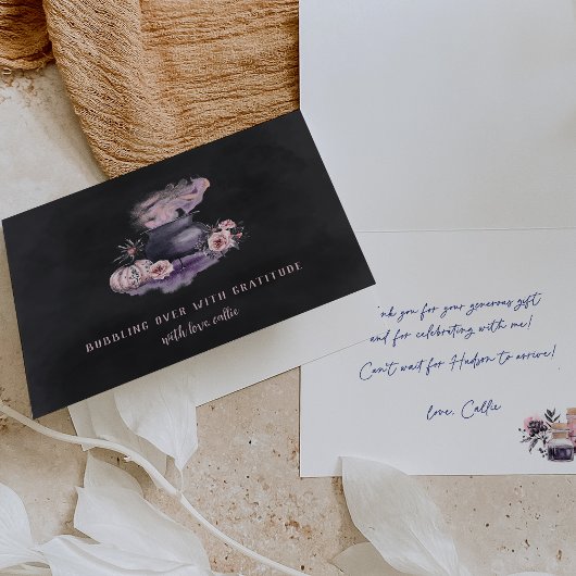 お湯が沸騰するハロウィンの花のケトル サンキューカード