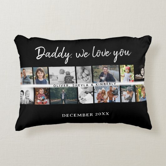 お父さんとキッズファミリーパパ14フォトコラージュ アクセントクッション (正面)