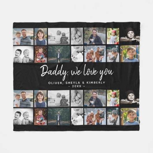 お父さんとキッズファミリーパパ14フォトコラージュ フリースブランケット (正面(横))