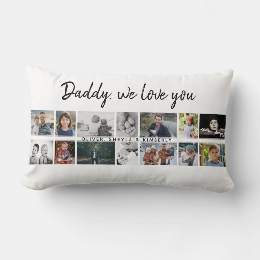 お父さんとキッズファミリーパパ14フォトコラージュ ランバークッション (正面)