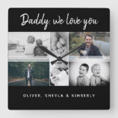 お父さんと子供と家族のパパコラージュ スクエア壁時計 (正面)