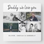 お父さんと子供と家族のパパコラージュ スクエア壁時計 (正面)