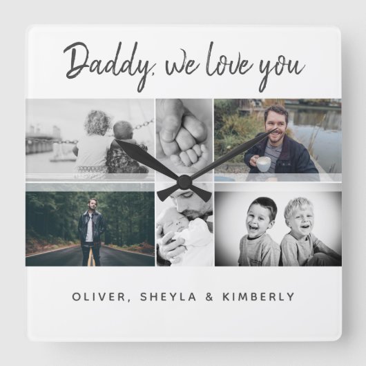 お父さんと子供と家族のパパコラージュ スクエア壁時計 (正面)
