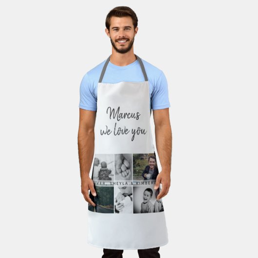 お父さんと子供と家族のパパ写真コラージュ エプロン (着用した状態)