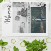 お父さんと子供と家族のパパ写真コラージュ キッチンタオル (折り畳み)