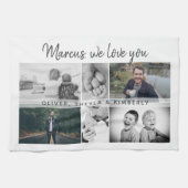 お父さんと子供と家族のパパ写真コラージュ キッチンタオル (横)