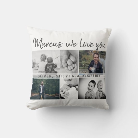お父さんと子供と家族のパパ写真コラージュ クッション (正面)