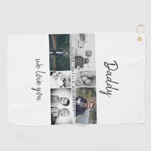 お父さんと子供と家族のパパ写真コラージュ ゴルフタオル (横)
