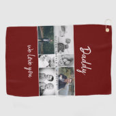 お父さんと子供と家族のパパ写真コラージュ ゴルフタオル (横)