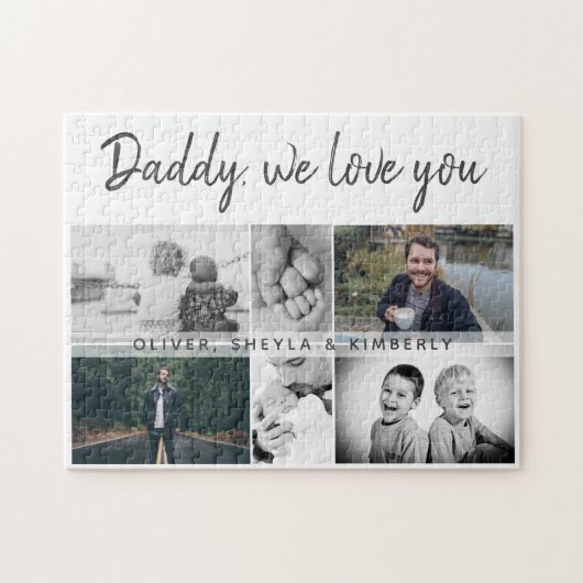 お父さんと子供と家族のパパ写真コラージュ ジグソーパズル (横)