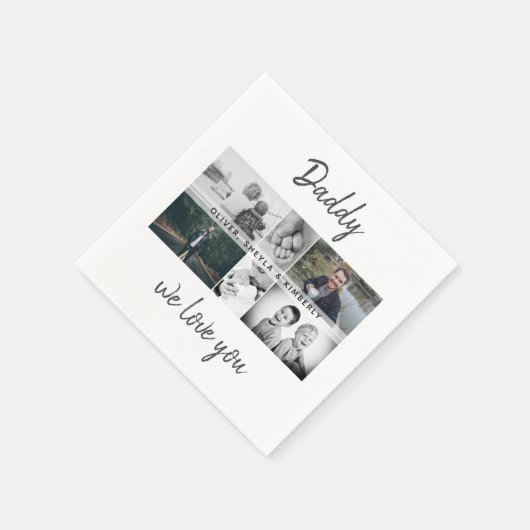 お父さんと子供と家族のパパ写真コラージュ スタンダードカクテルナプキン (角)