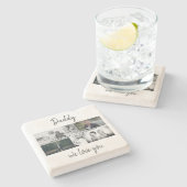 お父さんと子供と家族のパパ写真コラージュ ストーンコースター (横)