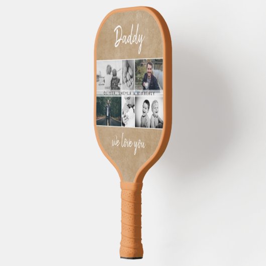 お父さんと子供と家族のパパ写真コラージュ ピックルボールラケット (左)