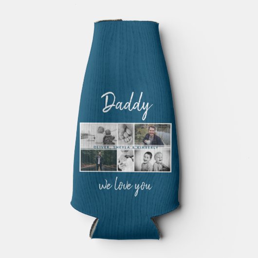 お父さんと子供と家族のパパ写真コラージュ ボトルクーラー (正面)