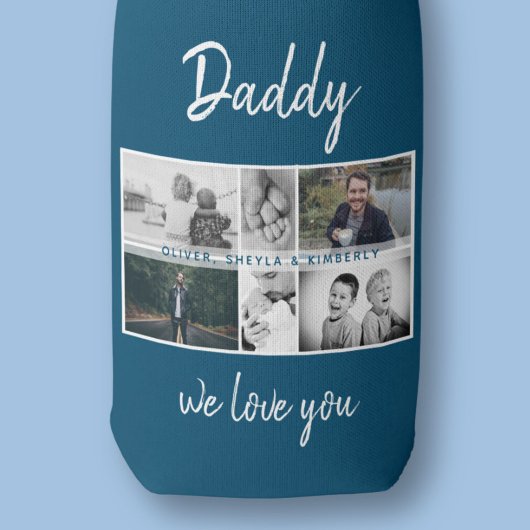 お父さんと子供と家族のパパ写真コラージュ ボトルクーラー