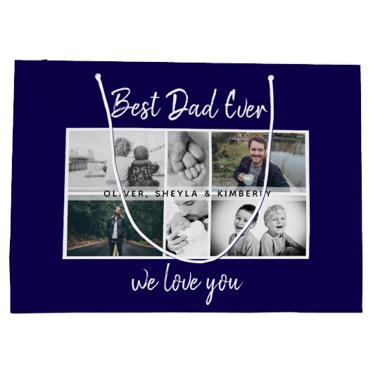 お父さんと子供と家族のパパ写真コラージュ ラージペーパーバッグ (裏面)