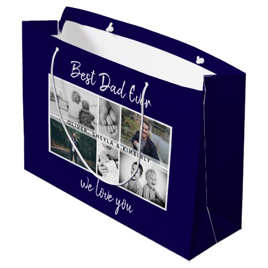 お父さんと子供と家族のパパ写真コラージュ ラージペーパーバッグ (裏面アングル)