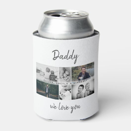 お父さんと子供と家族のパパ写真コラージュ 缶クーラー (缶正面)