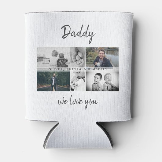 お父さんと子供と家族のパパ写真コラージュ 缶クーラー (正面)