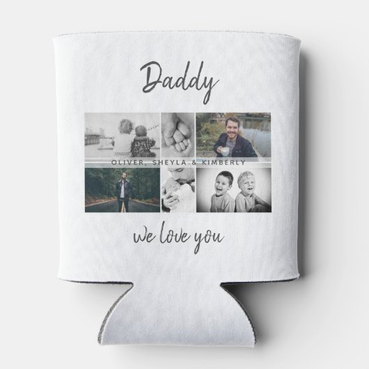 お父さんと子供と家族のパパ写真コラージュ 缶クーラー (裏面)