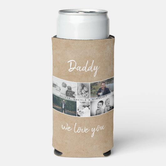 お父さんと子供と家族パパ6 Photo Collage スリム缶クーラー (Seltzer正面)