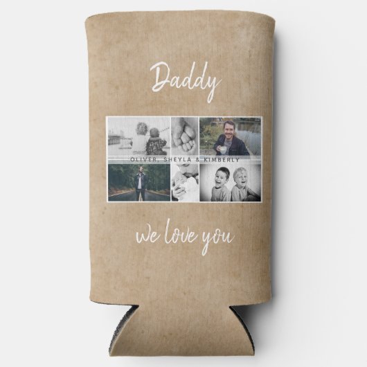 お父さんと子供と家族パパ6 Photo Collage スリム缶クーラー (正面)