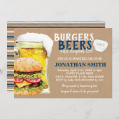 お父さんになるお祝いシャワー バーガー、ビール、おむつも 招待状 (正面/裏面)
